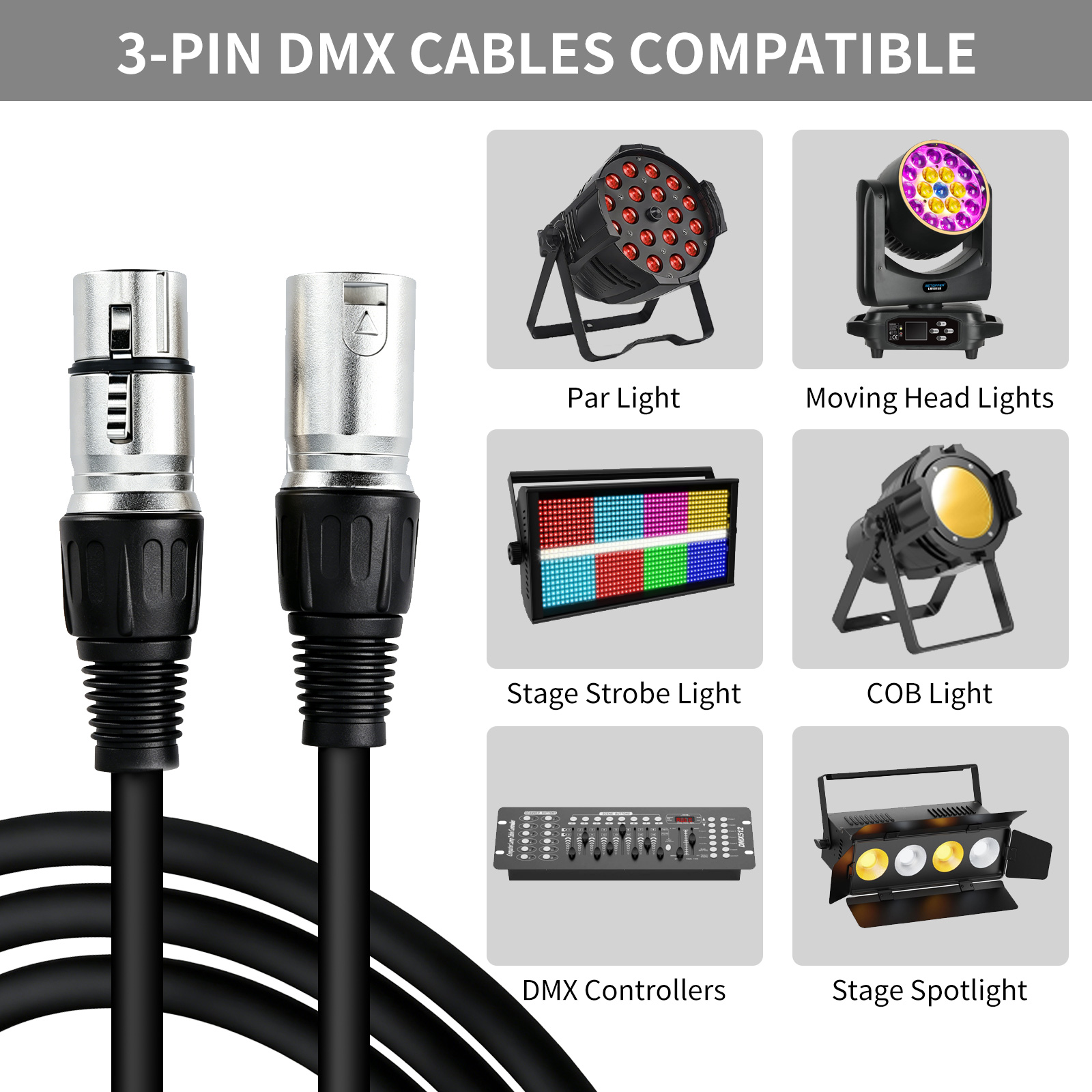 Dj Light Moving Head Stage - 3Pin XLR Cable Audio Line 2M/3M/5M/10M
