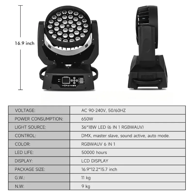 36x18w LED Zoom Wash Moving He - đánh giá và giá Dj Light Moving Head Stage